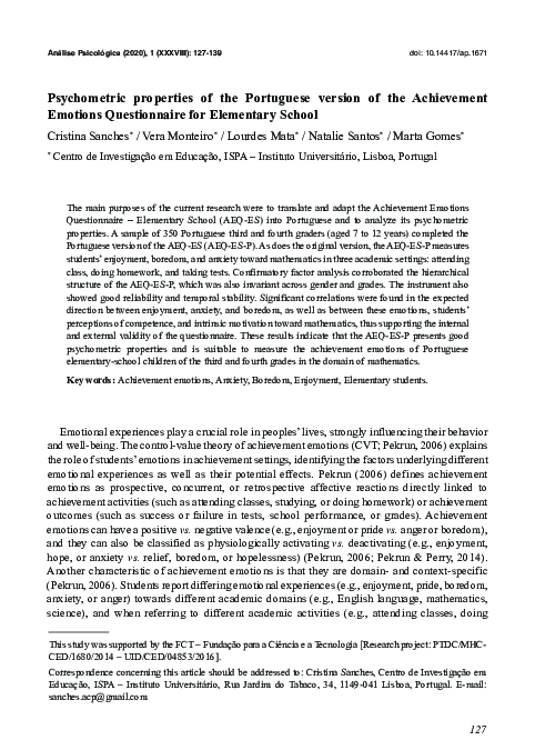 (PDF) Psychometric properties of the Portuguese version of the ...