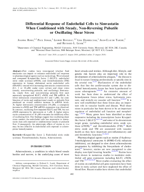 (PDF) Differential Response of Endothelial Cells to Simvastatin When ...