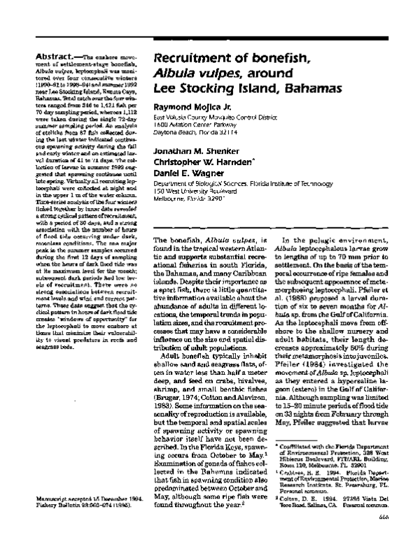 (PDF) Recruitment of bonefish, Albula vUlpes, around Lee Stocking Isl ...