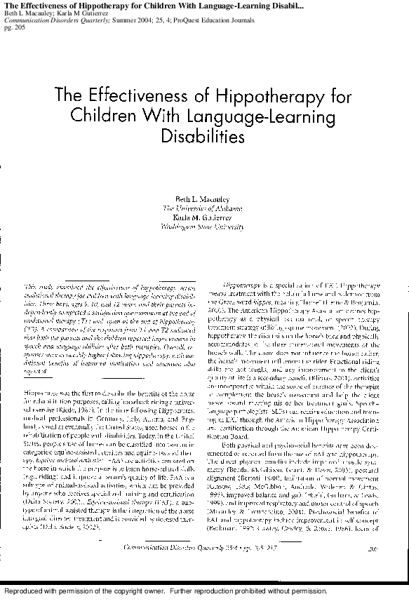 (PDF) The Effectiveness of Hippotherapy for Children With Language