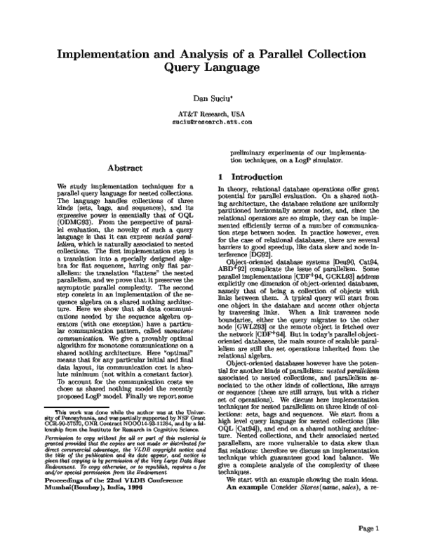 (PDF) Implementation and Analysis of a Parallel Collection Query Language