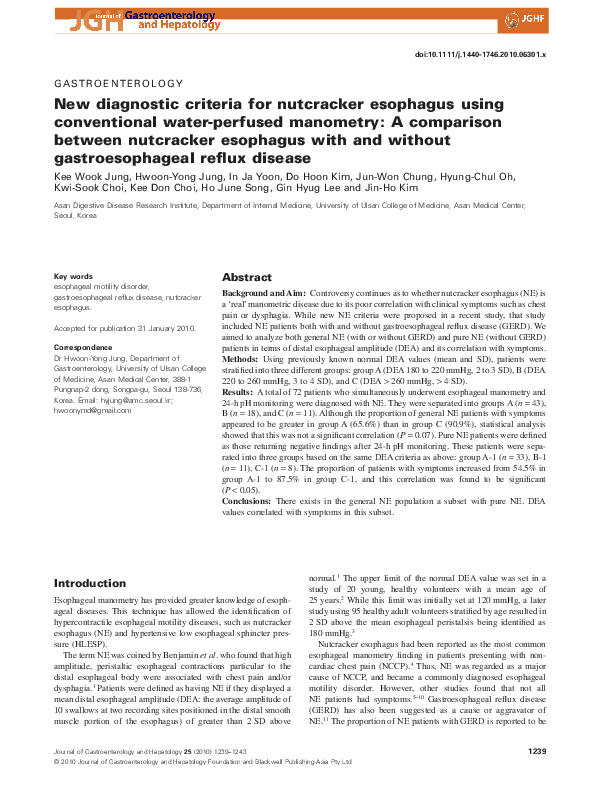 (PDF) New diagnostic criteria for nutcracker esophagus using