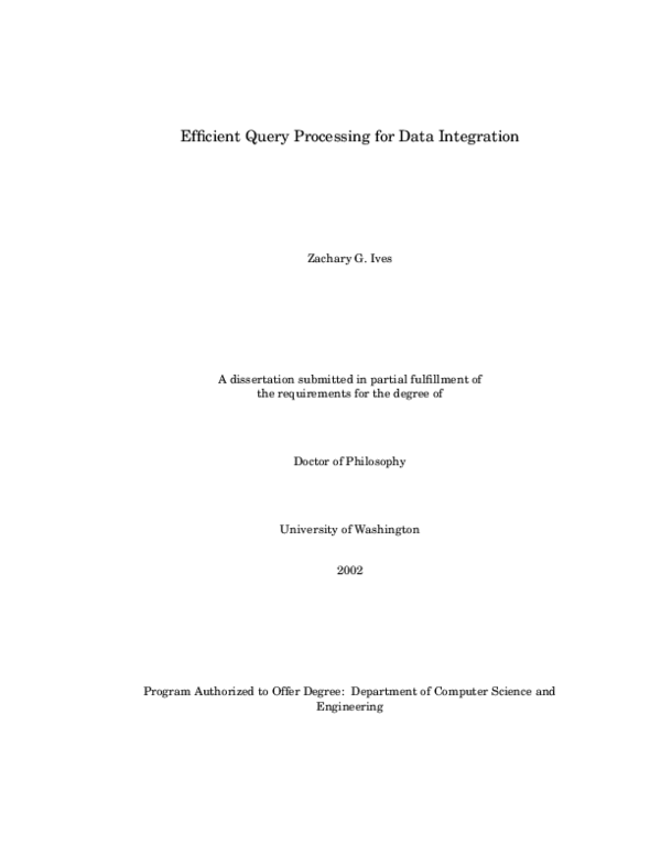 (PDF) Efficient Query Processing for Data Integration | Dan Suciu ...