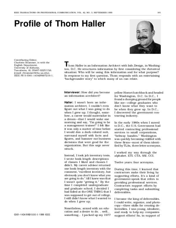 (PDF) Profile of Thom Haller