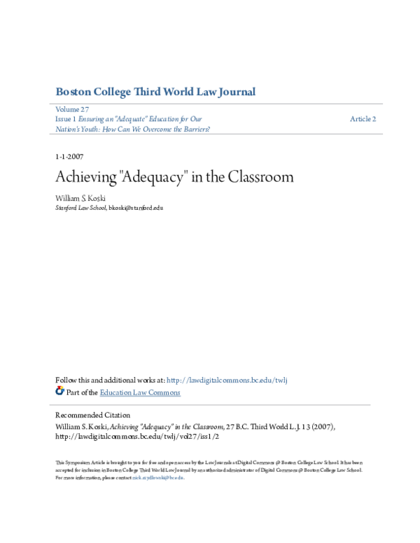 (PDF) Achieving "Adequacy" in the Classroom