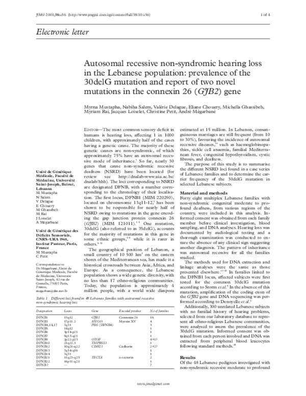(PDF) Autosomal recessive nonsyndromic hearing loss