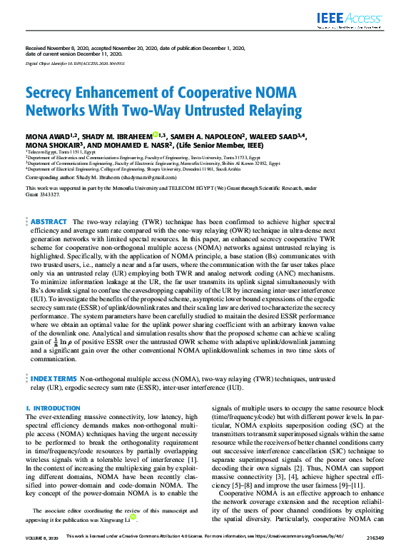 (PDF) Secrecy Enhancement of Cooperative NOMA Networks With Two-Way ...