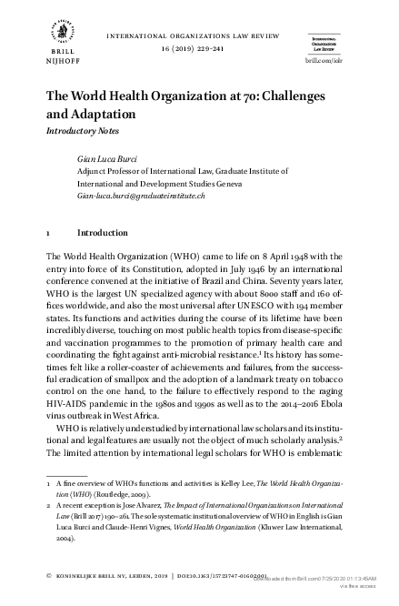 (PDF) The World Health Organization at 70: Challenges and Adaptation