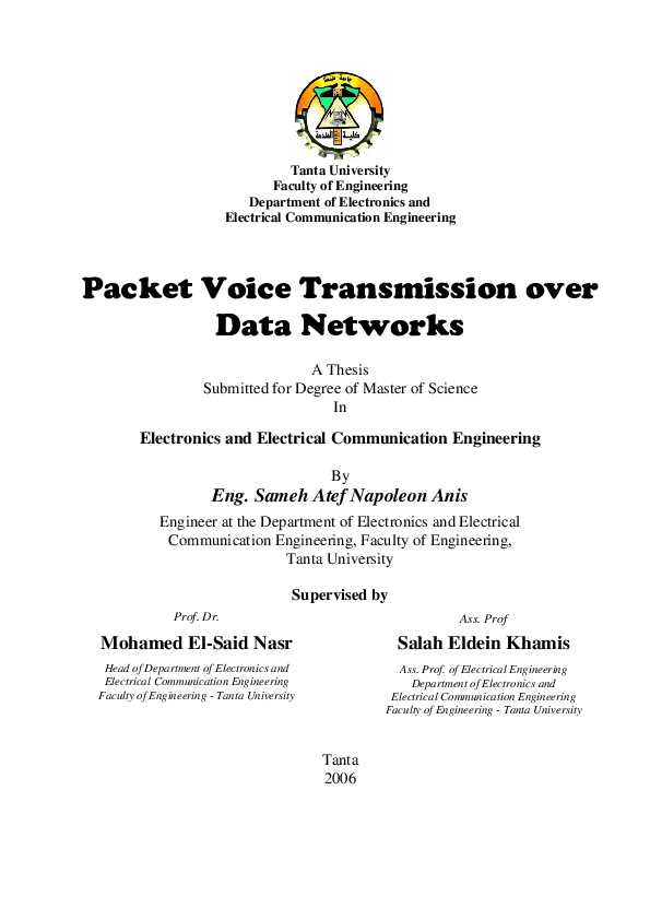 (PDF) Packet Voice Transmission over Data Networks