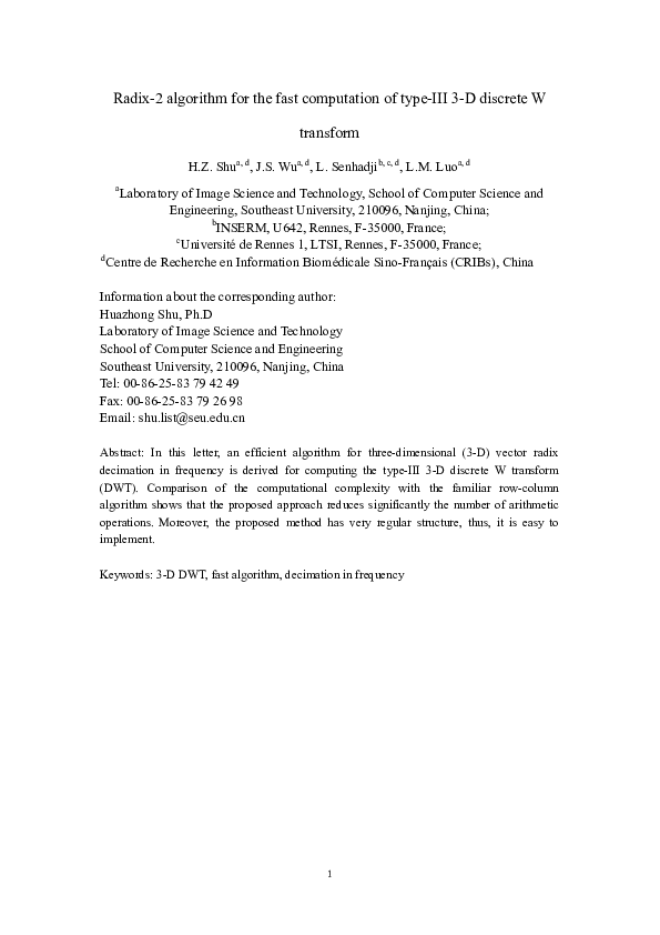 (PDF) Radix-2 algorithm for the fast computation of type-III 3-D ...