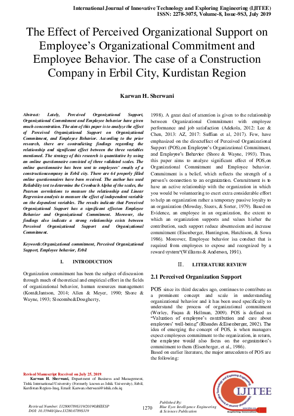 (PDF) Effect of Perceived Organizational Support on Organizational ...