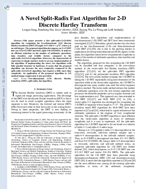 (PDF) A Novel Split-Radix Fast Algorithm for 2-D Discrete Hartley Transform
