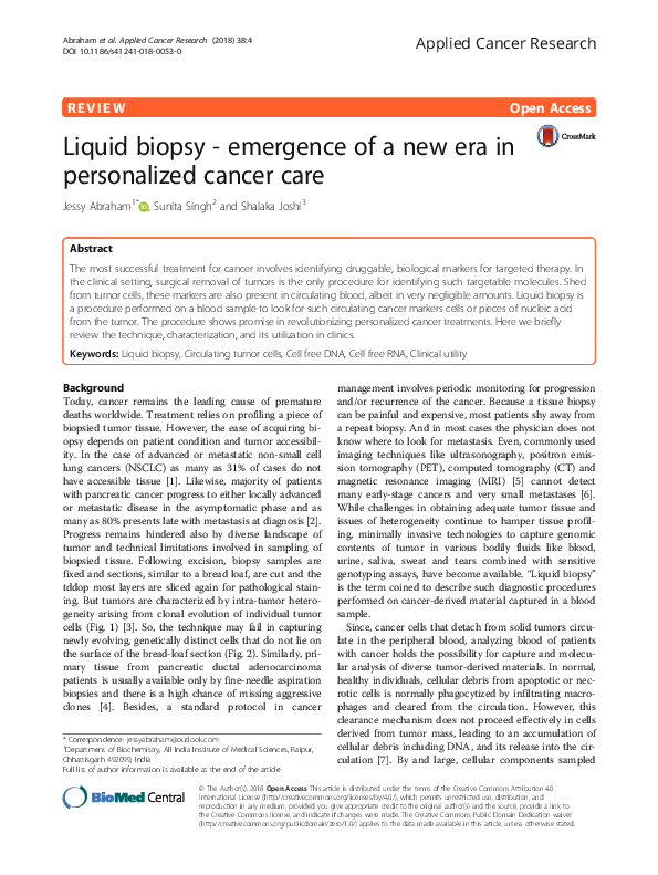 (PDF) Liquid biopsy - emergence of a new era in personalized cancer care
