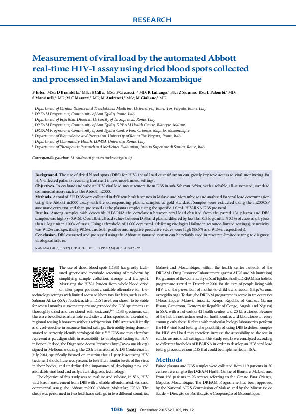(PDF) Measurement of viral load by the automated Abbott real-time HIV-1 ...