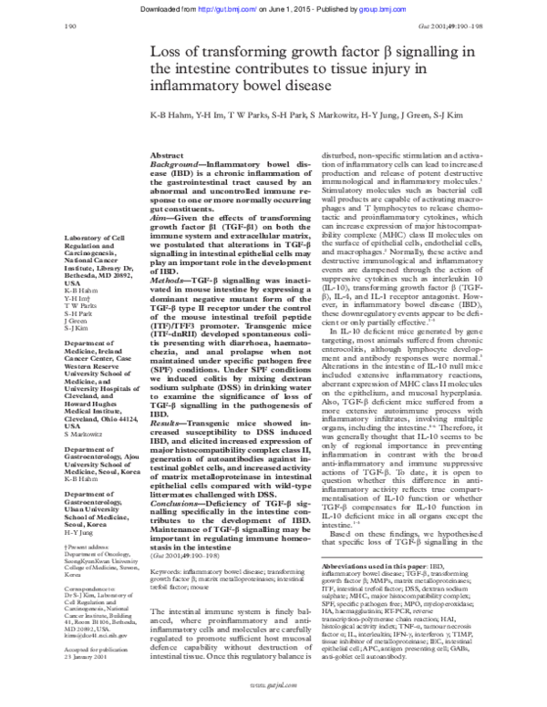 (PDF) Loss of transforming growth factor beta signalling in the ...