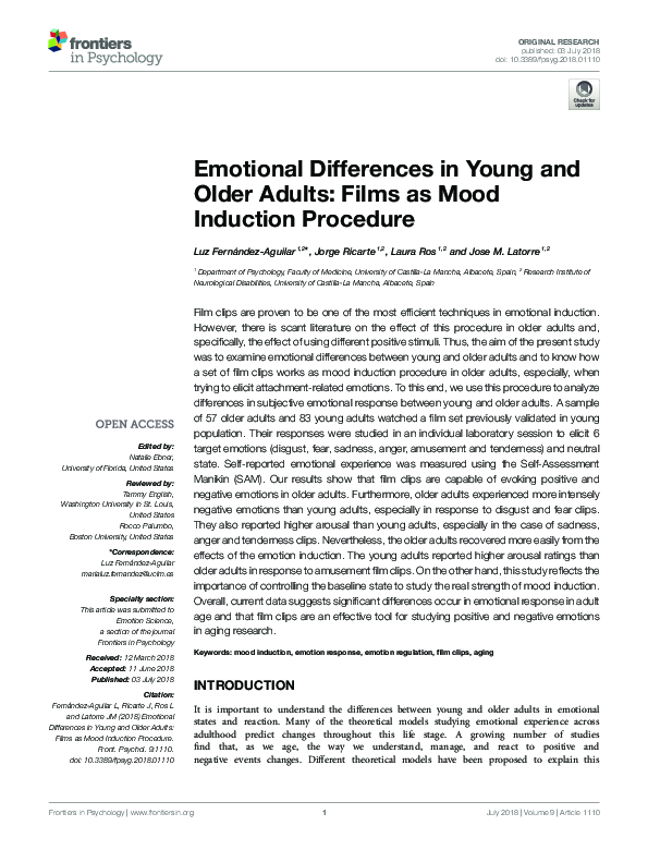 (PDF) Emotional Differences in Young and Older Adults: Films as Mood ...