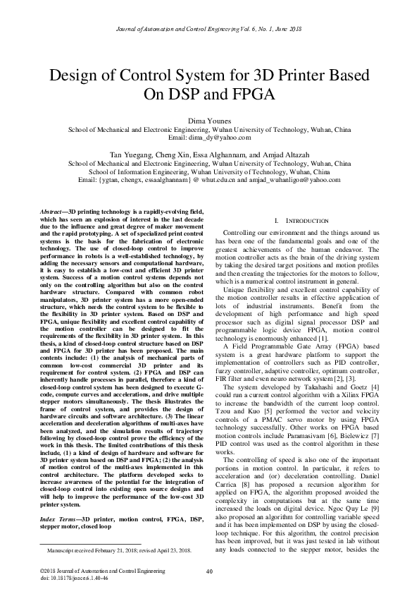 (PDF) Design of Control System for 3D Printer Based On DSP and FPGA