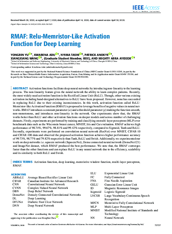 (PDF) RMAF: Relu-Memristor-Like Activation Function for Deep Learning