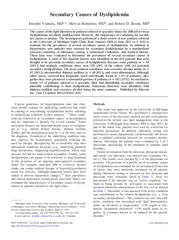  pdf secondary causes of dyslipidemia