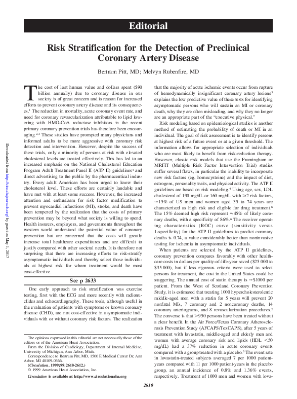 (PDF) Risk Stratification for the Detection of Preclinical Coronary ...