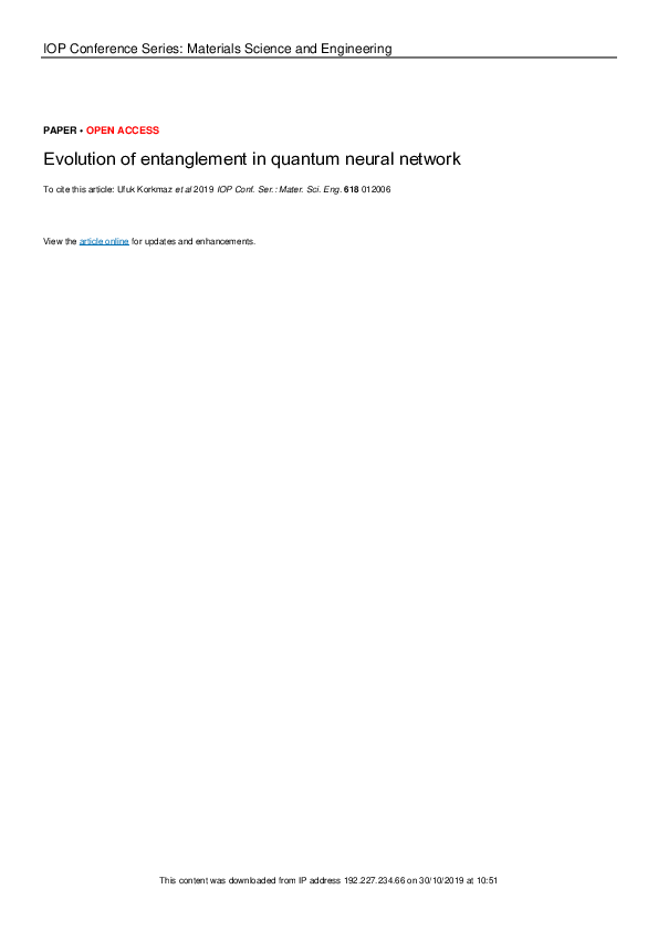 (PDF) Evolution of entanglement in quantum neural network
