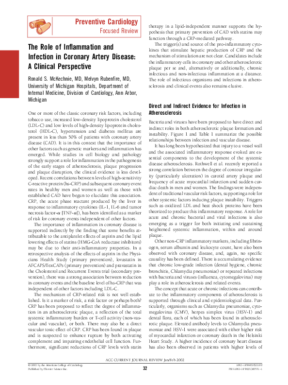 (PDF) The role of inflammation and infection in coronary artery disease ...