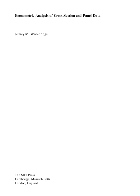 (PDF) Econometric analysis of cross section and panel data