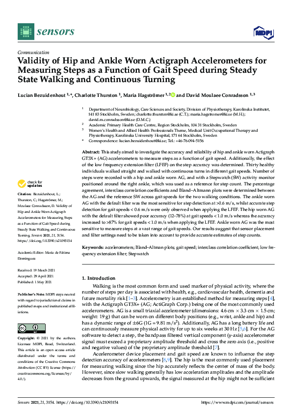 (PDF) Validity of Hip and Ankle Worn Actigraph Accelerometers for ...