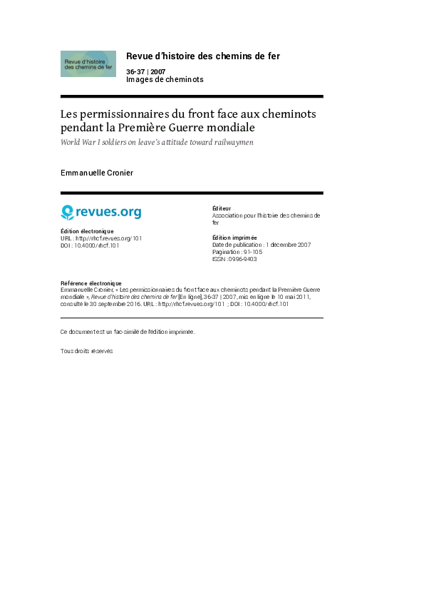 (PDF) Les permissionnaires du front face aux cheminots pendant la