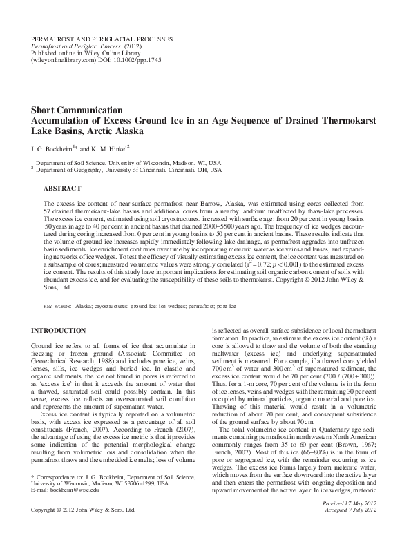 (PDF) Accumulation of Excess Ground Ice in an Age Sequence of Drained ...