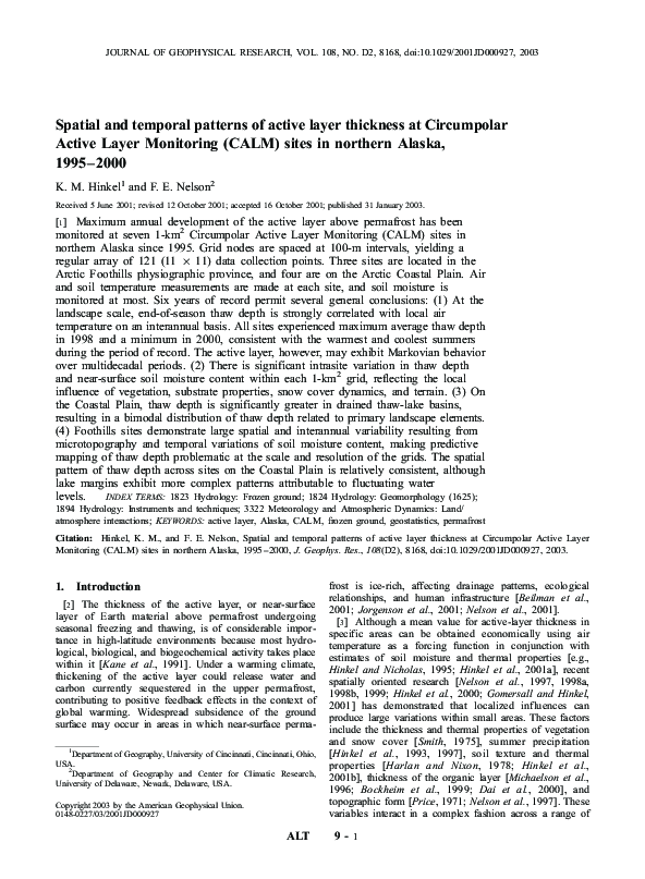 (PDF) Spatial and temporal patterns of active layer thickness at ...