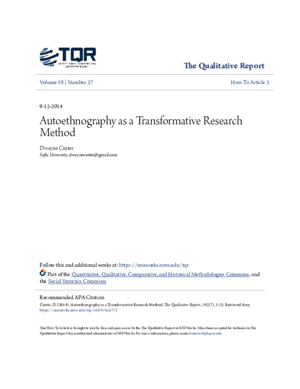 (PDF) Autoethnography as a Transformative Research Method