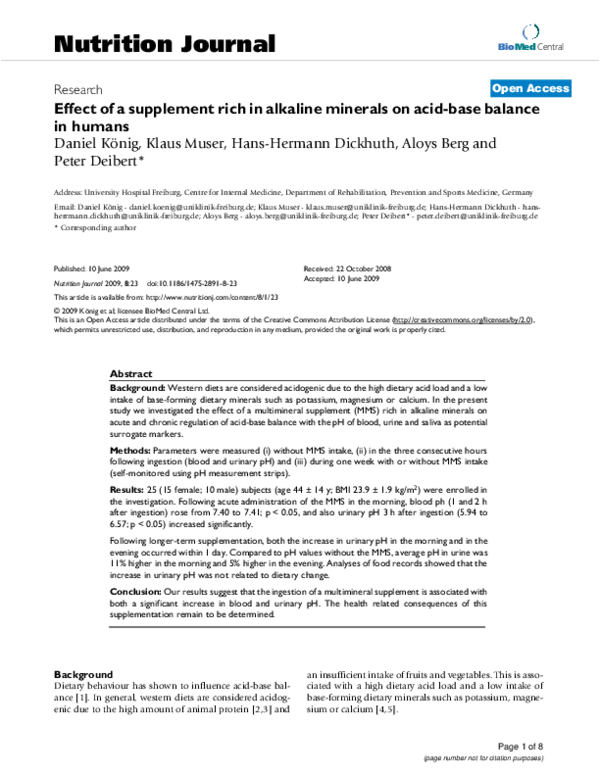 Effect of a supplement rich in alkaline minerals on acid-base balance in humans
