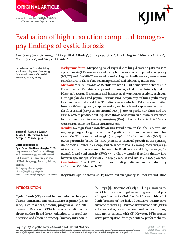 (PDF) Evaluation of high resolution computed tomography findings of ...