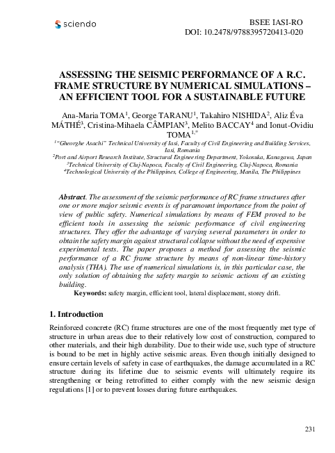 (PDF) 20. Assessing the Seismic Performance of a R.C. Frame Structure ...