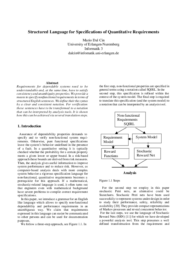 (PDF) Structured language for specifications of quantitative requirements
