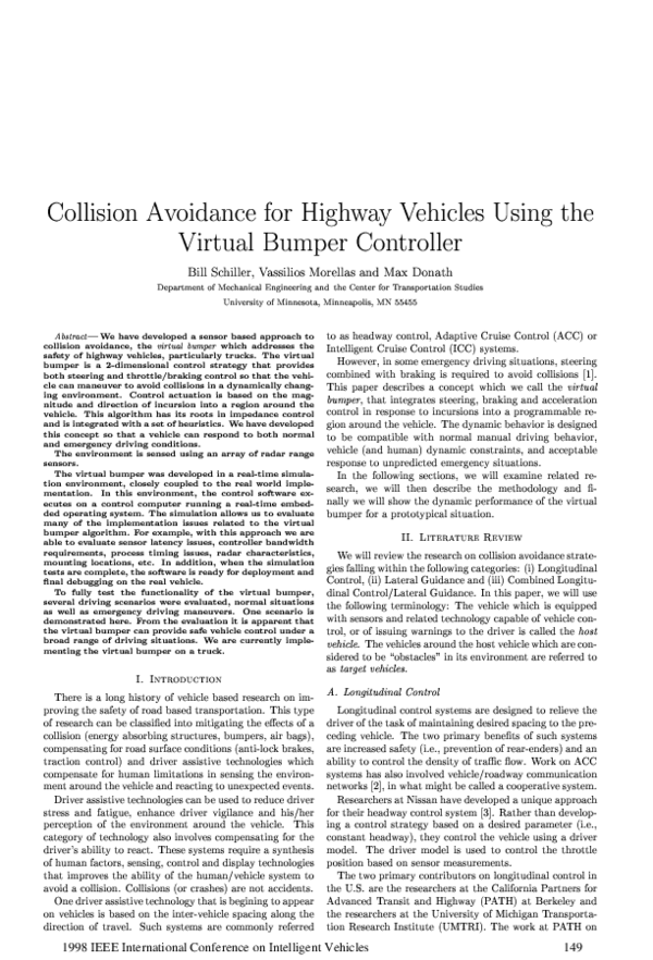 (PDF) Collision avoidance for highway vehicles using the virtual bumper ...