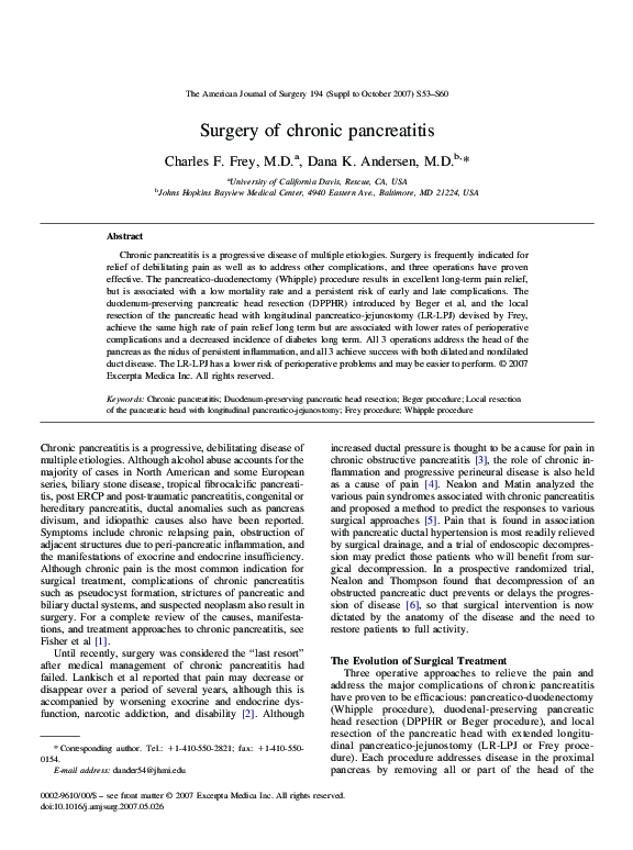 (PDF) Surgery of chronic pancreatitis