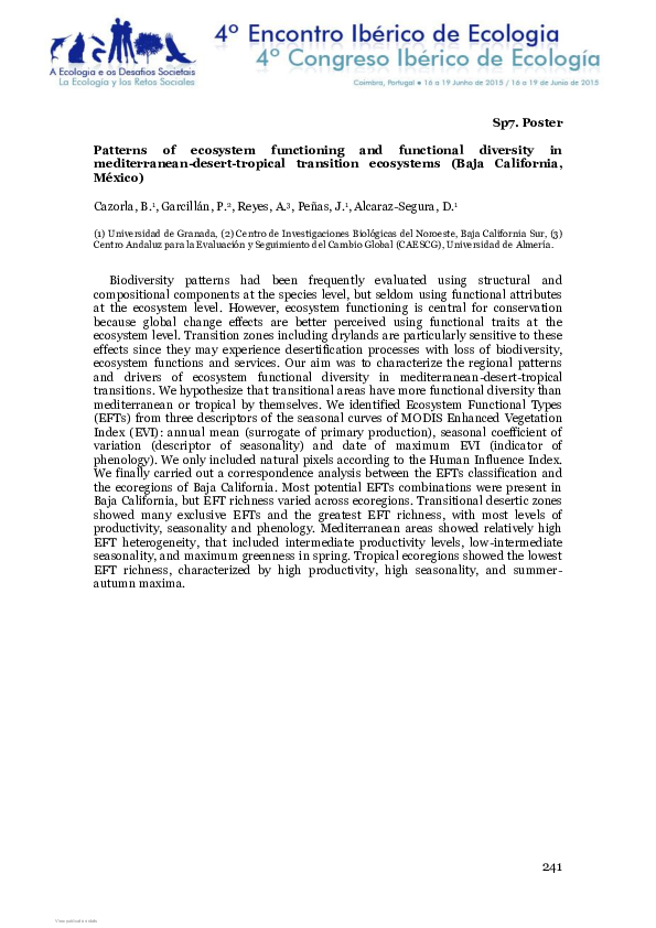 (PDF) Patterns of ecosystem functioning and functional diversity in ...