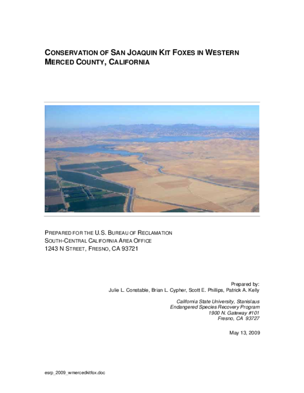 (PDF) Conservation of San Joaquin Kit Foxes in Western Merced County ...