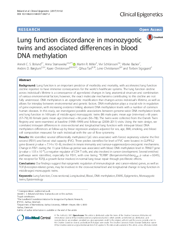 (PDF) Lung function discordance in monozygotic twins and associated ...