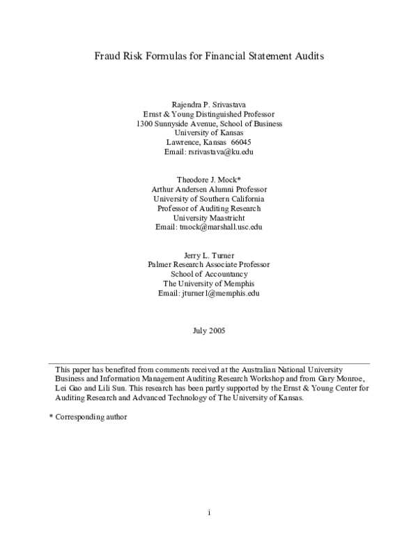 (PDF) Fraud risk formulas for financial statement audits