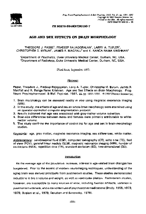 (PDF) Age and sex effects on brain morphology