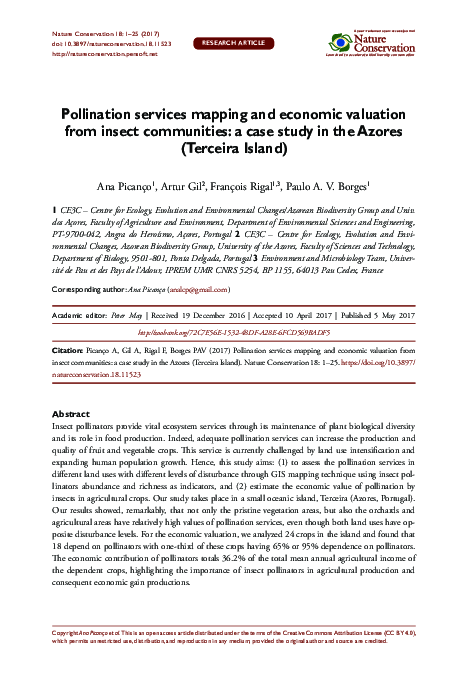 (PDF) Pollination services mapping and economic valuation from insect ...