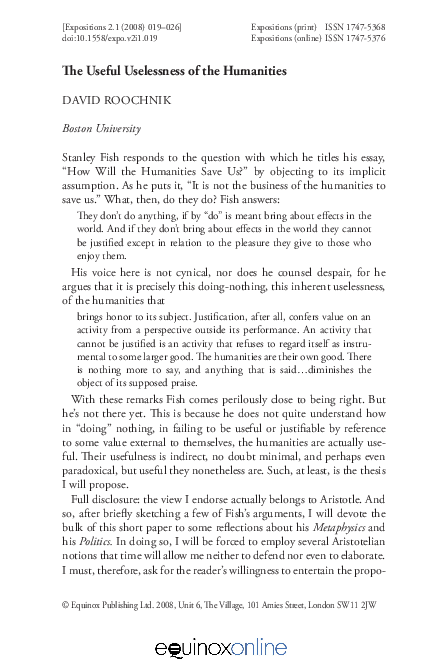 (PDF) The Useful Uselessness of the Humanities