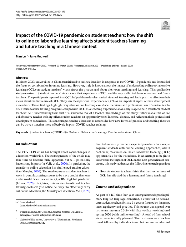 (PDF) Impact of the COVID-19 pandemic on student teachers: how the ...