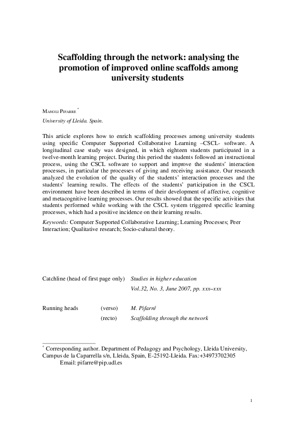 (PDF) Scaffolding through the network: analysing the promotion of ...