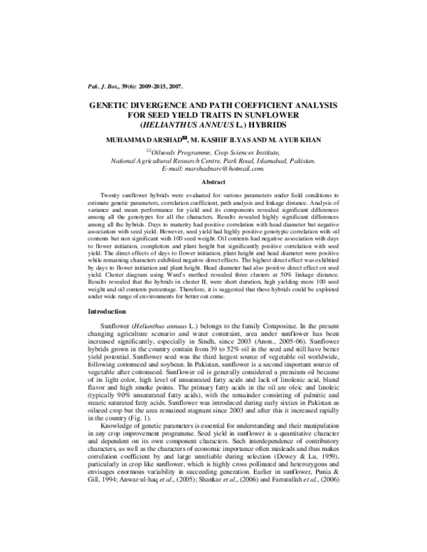 (PDF) Genetic divergence and path coefficient analysis for seed yield ...