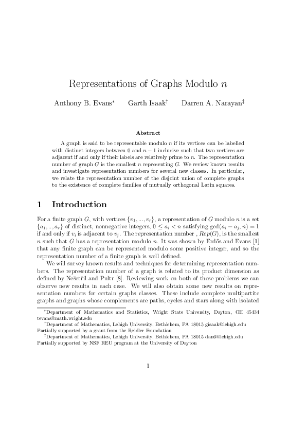 (PDF) Representations of graphs modulo n