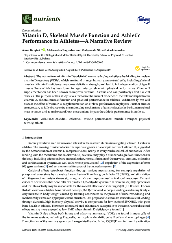 (PDF) Vitamin D, Skeletal Muscle Function and Athletic Performance in ...